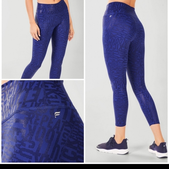 Fabletics High-Waisted 7/8 Printed PowerHold Leggings Blue - Picture 1 of 1